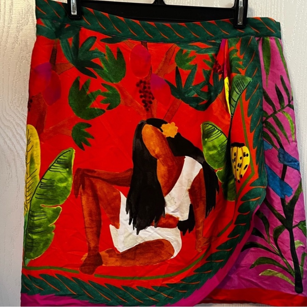 FARM Rio Red Tropical Asymmetrical Wrap Skirt(Botanical Print)